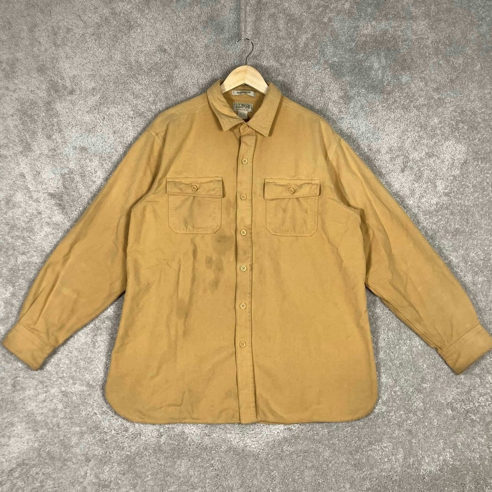 LL Bean Chamois Cloth Shirt Mens XL Traditional Fit Ochre Yellow Long Sleeve